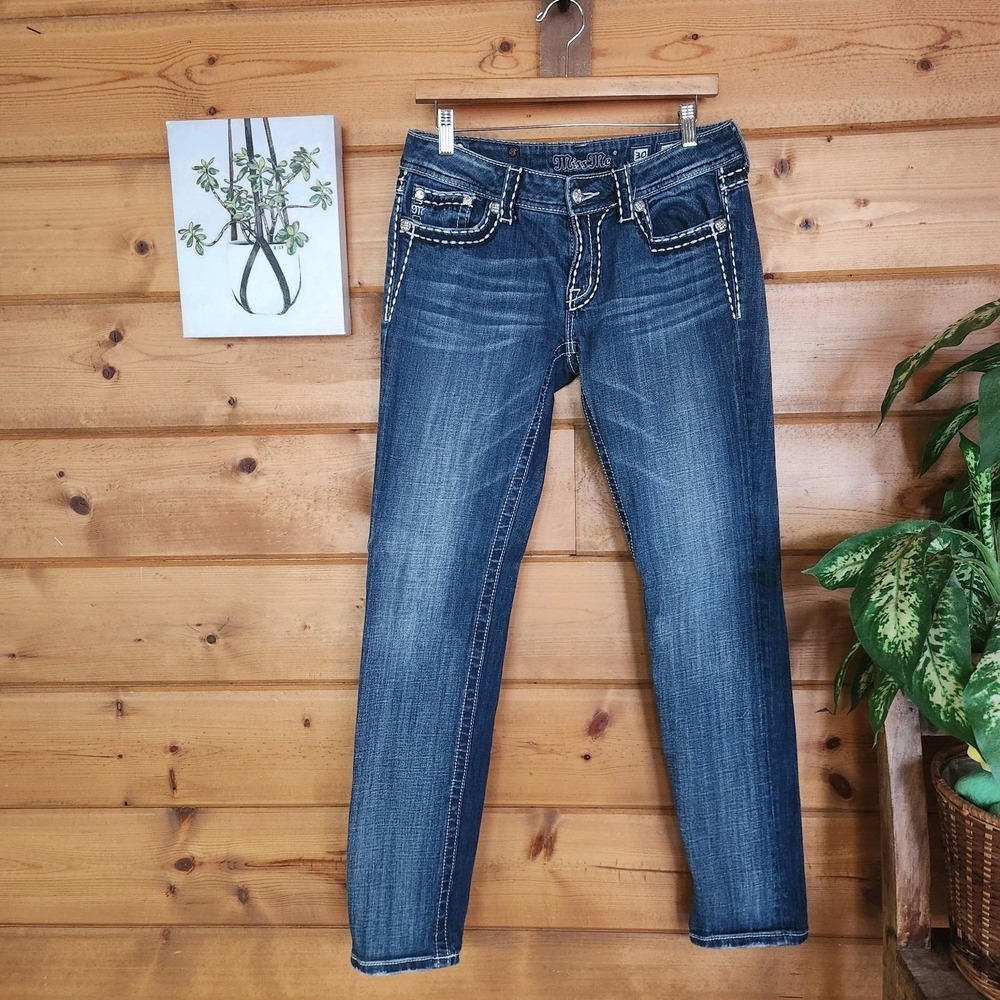 Miss Me Skinny Jeans Embroidered Studded Flap Western JS5014S33 DK69 Tall Sz 30